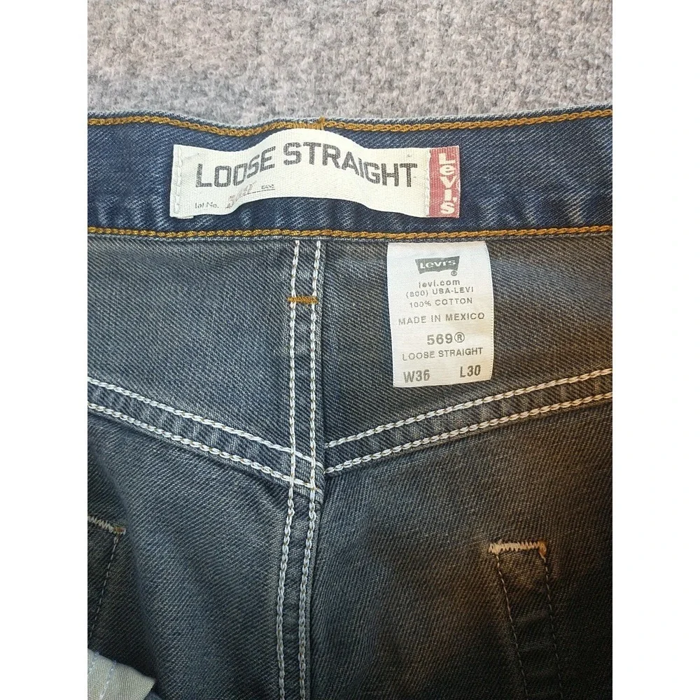 Levis 569 Loose Straight Jeans Men 36x29 Blue Denim Md Wash 100% Cotton 5-Pocket